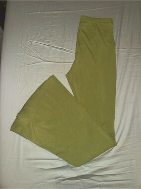 SHEIN Olive Green Ribbed Flare Jeans